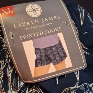 NWT !! Lauren James Blue Athletic Shorts with Geometric Print XL